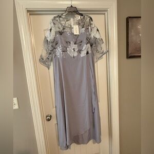 Floral Mesh Bodice Grey Formal Dress
